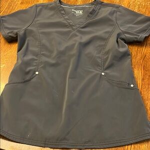 Gray Fitted V-Neck Short Sleeve Top